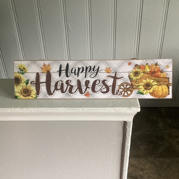 NWT Beautiful Glittered Happy HARVEST Fall Pumpkin Sunflower π» Decoration Sign - Picture 16 of 16